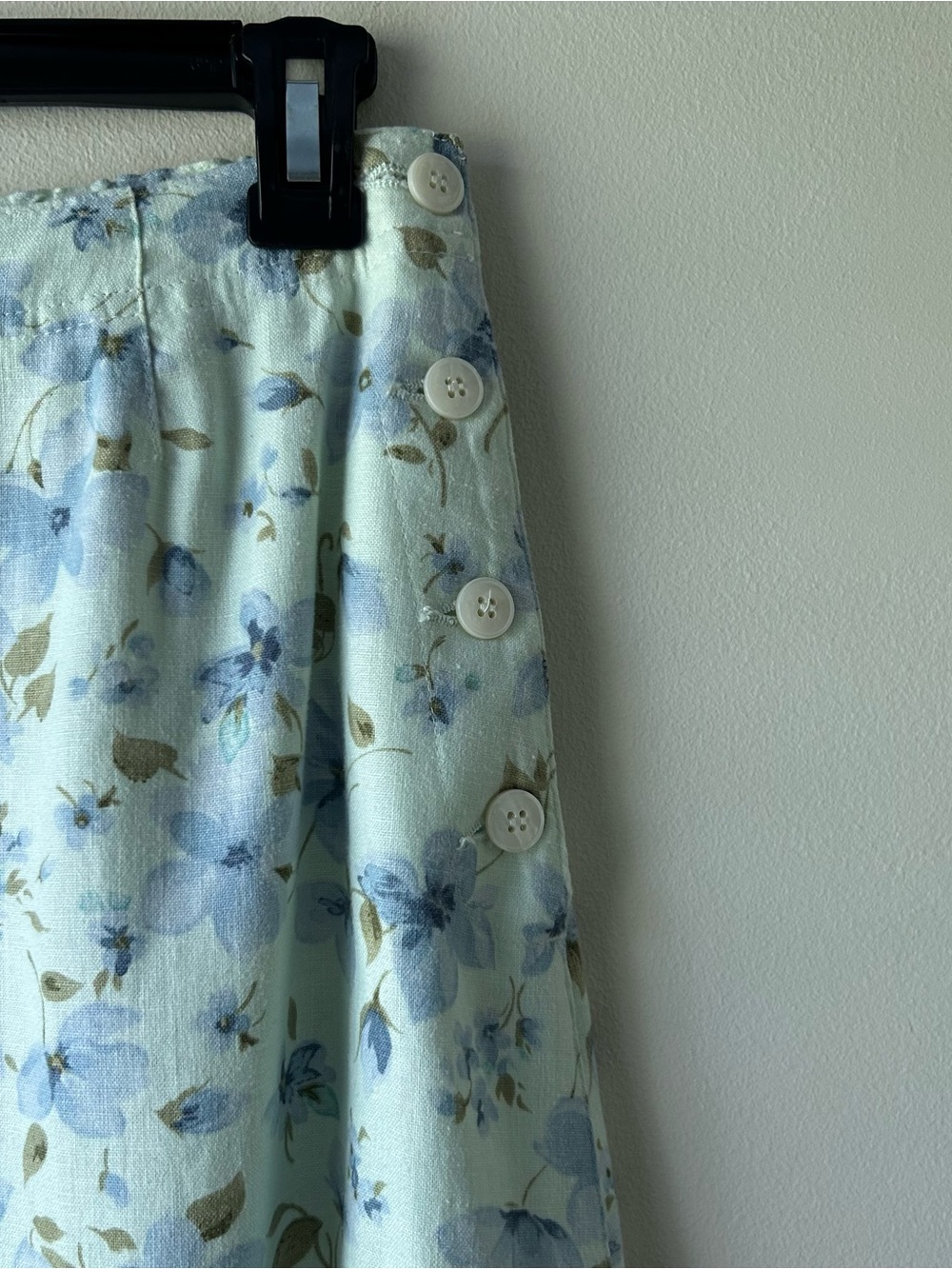 Liz Claiborne Linen Blend Floral Midi A-line Skirt Green Blue 8P - Picture 3 of 5